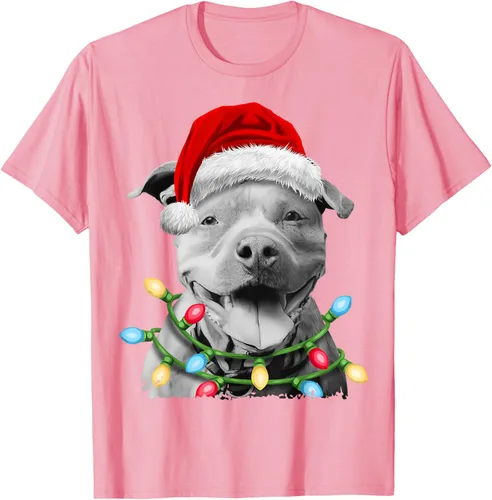 Vista 74 de Pit Bull Santa - Camiseta de perro con luces para árbol de Navidad para niños, Negro, S