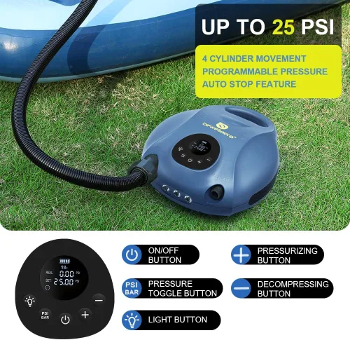 Vista 3 de Bomba de tabla de remo recargable, bomba de aire eléctrica portátil con batería de 10000 mAh, inflador y deflador de alta presión de 25 PSI