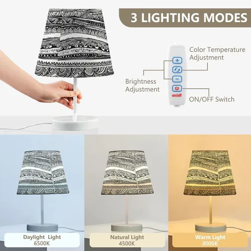 Vista 3 de Bedside Table Lamp for Bedroom LED 3 Colors Lamp USB Interface Cable Night Table Lamp Baby Night Light for Living Room and Desk M White Black Lines