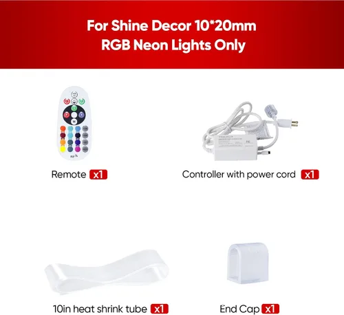 Vista 5 de Shine Decor Controlador con control remoto, fuente de alimentación conectable macho-hembra para luces LED RGB de neón de 0.394 in de ancho x 0.787