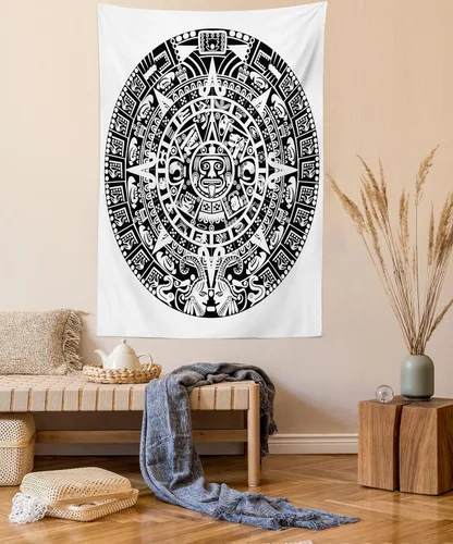 Vista 19 de Lunarable Tapiz mexicano, tema de cultura latinoamericana, sombrero de paja, manta de serape de Maracas, decoración de tela para colgar en la pared