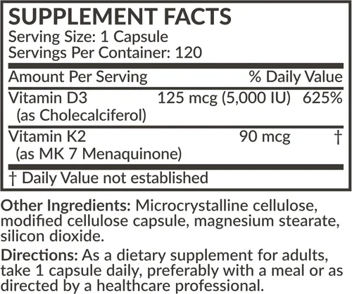 Vista 8 de Futurebiotics Vitamina K2 (MK7) con suplemento D3 - Fórmula sin OMG - 5000 UI de vitamina D3 y 90 mcg de vitamina K2 MK-7, 120 cápsulas vegetarianas