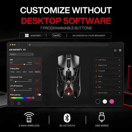 Vista 8 de AM Infinity Mouse .97 - Ratón inalámbrico para juegos de 1.66 oz, sensor Negro basalto