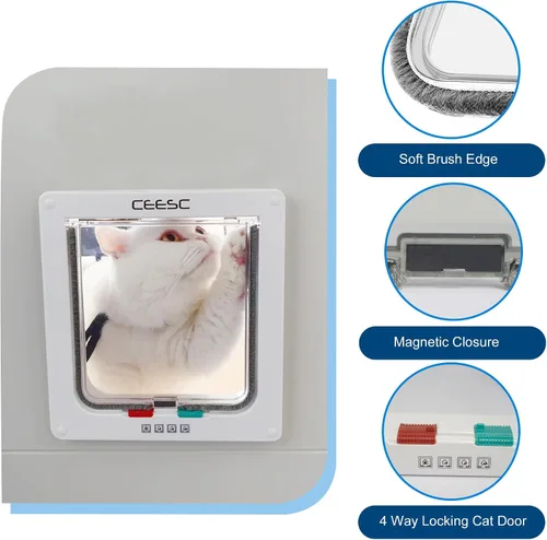 Vista 5 de CEESC Puerta magnética con solapa para gatos con cerradura de 4 vías para gatos, gatitos y gatitos, 3 tamaños y 2 opciones