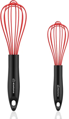 Vista 17 de NileHome Batidor de silicona de 10 pulgadas, batidor de cocina Wisk Wire para cocinar, batir, mezclar, batir, agitar, color negro