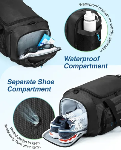 Vista 5 de BAGSMART Bolsa de gimnasio para hombres y mujeres, bolsa de viaje deportiva con compartimento para zapatos y bolsillo húmedo, bolsa de transporte