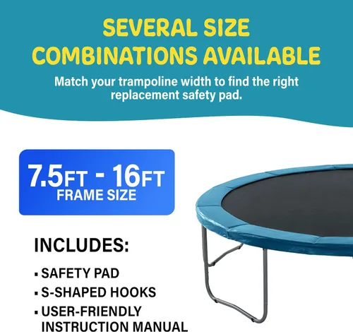 Vista 6 de Machrus Upper Bounce - Almohadilla de seguridad de repuesto para cama elástica de 6 pies a 16 pies redondas - Cubierta de resortes de cama elástica
