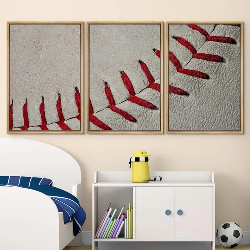 Vista 216 de wall26 Lienzo enmarcado para pared, juego de arte de primer plano, detalles de costuras de béisbol, atletas deportivos, fotografía, moderno
