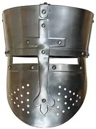 Vista 4 de Casco Medieval Funcional Caballero Batalla Cruzado larp SCA casco réplica Casco medieval máscara cara casco batalla listo casco