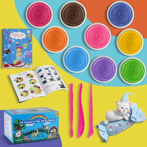Vista 2 de ifergoo Kit de arcilla para modelar para niños, arcilla mágica de secado al aire de 24 colores, ultra ligera, segura y no tóxica, gran regalo