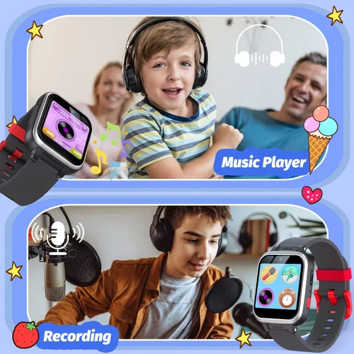 Vista 5 de Reloj inteligente para niños con juegos de rompecabezas, pantalla táctil HD, cámara de video, reproductor de música, podómetro, reloj despertador