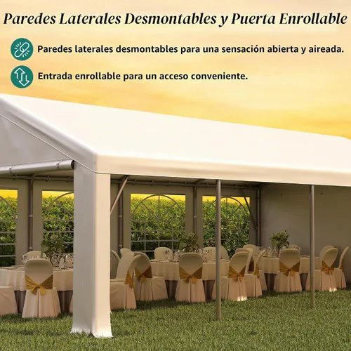 Vista 7 de GARTOO Carpa para Fiestas y Cochera de 13' x 26' - Cenador Resistente para Bodas al Aire Libre con 4 Bolsas de Arena, Toldo de Refugio para Eventos