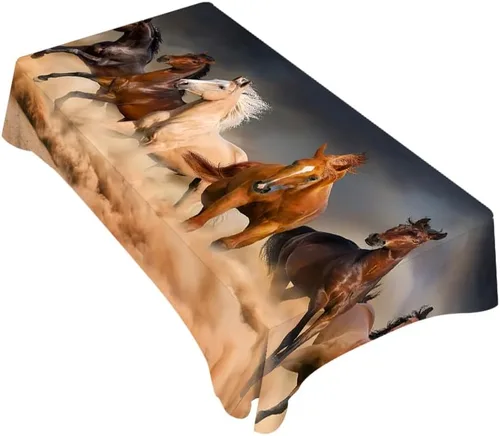 Vista 29 de TKS MITLAN Mantel rectangular de vaca o caballo, 52 x 70 pulgadas, con manchas marrones, piel de animal, estampado de caballo de vaca, mantel