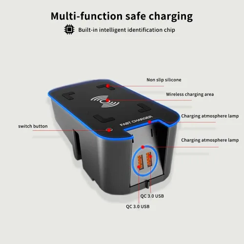 Vista 3 de Soporte de cargador inalámbrico para automóvil compatible con Volvo XC90, XC60, S90L, V90 2017-2023, QC 3.0 de carga rápida compatible con iPhone