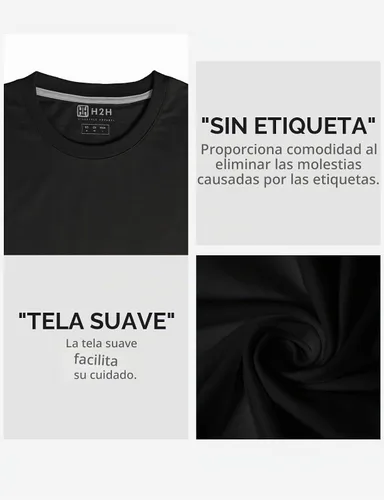 Vista 5 de H2H Camisetas para hombre - Pack de varias unidades, diseño simple, manga corta, ajuste delgado, mezcla de algodón (cuello en V/cuello redondo)