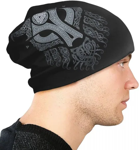 Vista 2 de Gorro de tatuaje de lobo vikingo para hombre, unisex, para parejas, mito nórdico, Odin Fenrir 3D, con estampado completo