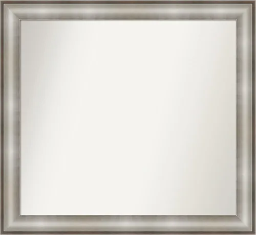 Vista 131 de Amanti Art Espejo de baño plateado para sobre el fregadero, 28 x 37 pulgadas, elegante espejo rectangular de peltre cepillado, marco de madera