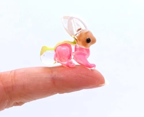 Vista 8 de Micro figuras de conejo de vidrio soplado a mano, animales, regalo coleccionable para decoración del hogar (negro rosa)