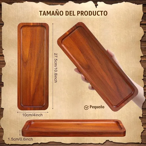 Vista 2 de Skylety Paquete de 15 bandejas de madera maciza para servir grandes de acacia para fiestas, tablero rectangular de charcutería con mango ranurado