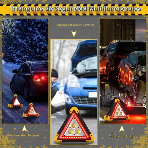 Vista 6 de Huquary - Paquete de 3 triángulos LED de emergencia, advertencia Seguridad en carretera para automóvil, camión, RV, 4 modos de iluminación