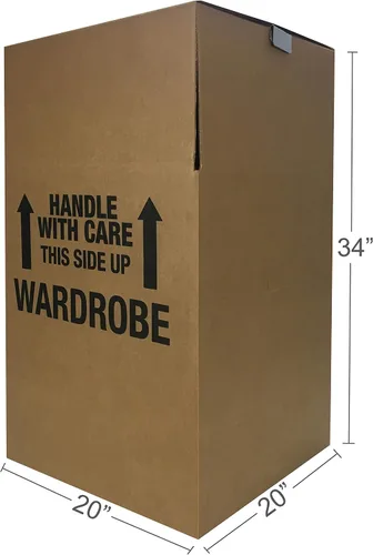 Vista 5 de Amazon Basics Cajas de mudanza para ropa de armario con barra, 20 x 20 x 34 pulgadas, paquete de 3 Con barra de suspensión, para empacar ropa