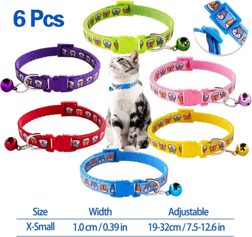 Vista 2 de Jecikelon 6 collares ajustables para cachorros, para perros pequeños, collar de poliéster para gatos con campana, collar básico para perros extra
