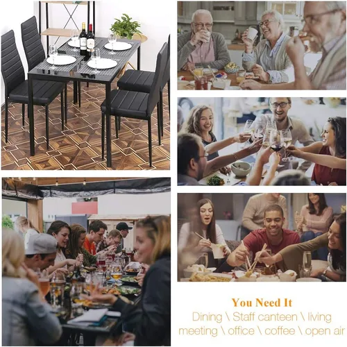 Vista 7 de PayLessHere Juego de mesa de comedor de 5 piezas de cocina con 4 sillas de cuero sintético con marco de metal, rectangular, moderno para espacios