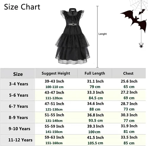 Vista 6 de YUEGOO Vestido de disfraz negro para niñas, disfraces de Halloween, vestido de fiesta de cosplay con accesorios de 3 a 12 años