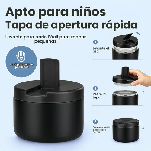 Vista 2 de Pawtong Tarro de comida aislado al vacío de 12 onzas con tapa de hebilla, termo de sopa de boca ancha para comida caliente para niños, contenedor