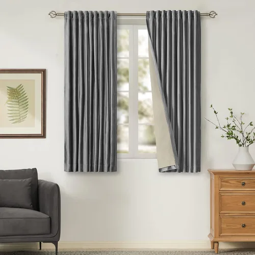 Vista 41 de Cortinas opacas de terciopelo de felpa negras de 63 pulgadas de largo para dormitorio, juego de 2 paneles de forro con bolsillo para barra, pestaña
