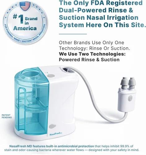 Vista 3 de NASALFRESH MD Paquete premium: sistema de riego nasal de doble potencia, enjuague nasal y lavado, sistema de alivio descongestionante sinusal, 60