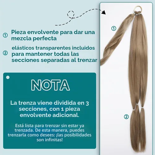 Vista 2 de EMMOR Extensión de cola de caballo larga trenzada con cabello lacio envolvente, extensiones de cabello sintético suave y saludable para mujeres