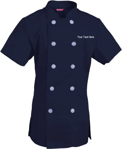 Vista 5 de Abrigo de chef bordado para mujer, camisa de chef de manga corta, abrigo de cocinero personalizado con tu texto Manzana Verde (Apple Green)
