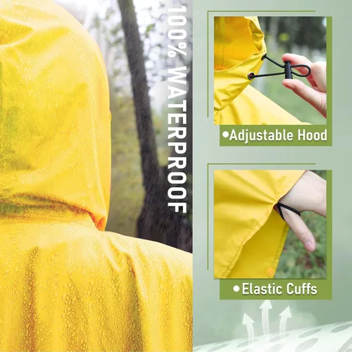Vista 3 de SaphiRose Poncho de lluvia unisex con capucha para mujeres adultas con bolsillos