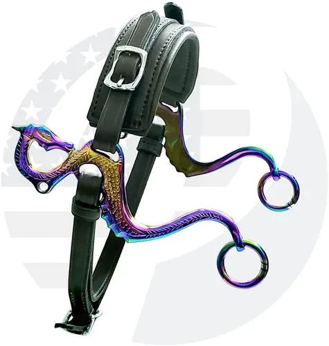 Vista 2 de Dragon Rainbow Color Hackamore Bitless Horse Bit English Western Black Leather