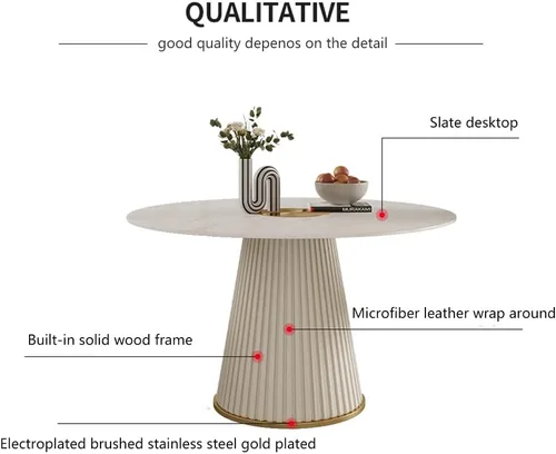 Vista 6 de LITFAD Mesa de comedor redonda de estilo moderno, mesa de restaurante de piedra blanca con base de pedestal Simplicity comedor muebles