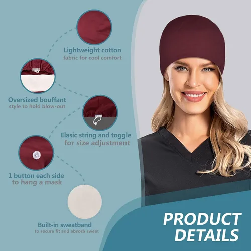 Vista 5 de 5 gorras de trabajo con botones y banda para el sudor gorras ajustables para mujer sombrero de médico talla única