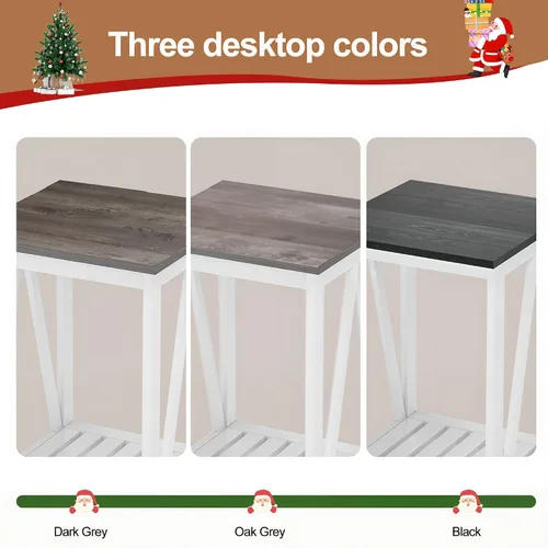Vista 6 de Mesa auxiliar cuadrada de granja, mesa auxiliar con diseño de listones, mesa auxiliar de sofá con marco resistente para sala de estar, gris oscuro