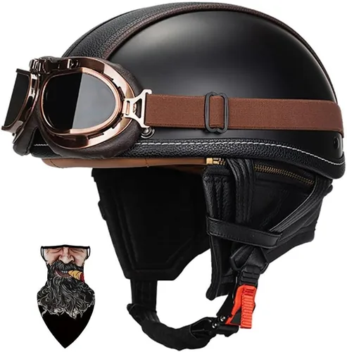 Vista 14 de Casco Moto Retro ABS Ligero 22.93 oz DOT Homologado - Medio Casco Jet para Hombre y Mujer con Doble Ventilación, Forro Desmontable y Hebilla Rápida