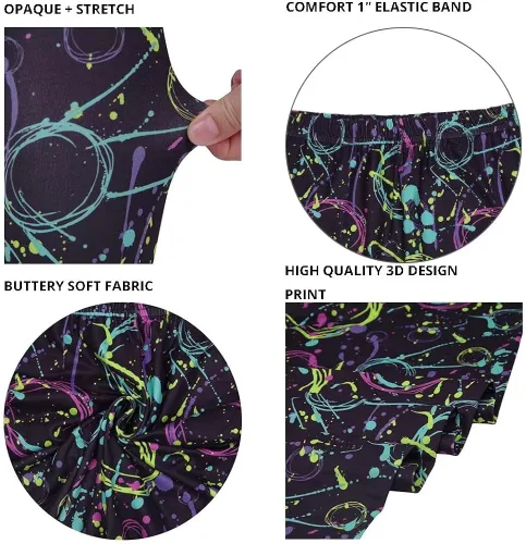 Vista 5 de sissycos - Leggings suaves como la seda y elásticos para mujer, con estampado salpicado artístico y estilo de años ochenta