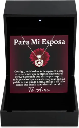Vista 9 de Pendiente, Collar de Regalo Para Esposa En Forma De Corazon Plateado y Dorado Regalo Para Mujer Personalizado