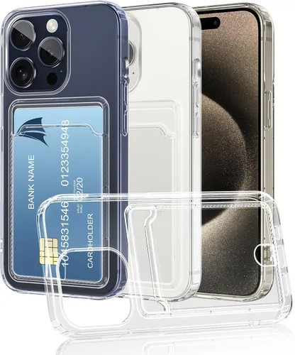 Vista 9 de Funda transparente compatible con iPhone 14 Pro con ranura para tarjetero, a prueba de golpes, funda protectora de silicona suave y delgada, funda