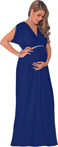 Vista 2 de KOH KOH Vestido largo de maternidad de verano con cuello en V y manga larga para mujer