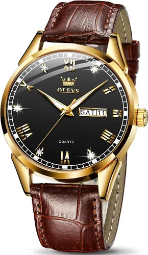 Vista 16 de OLEVS Amazon Watches, reloj de cuero marrón para hombre, reloj de fecha para hombre, reloj luminoso para hombre, reloj de vestir para hombre, reloj