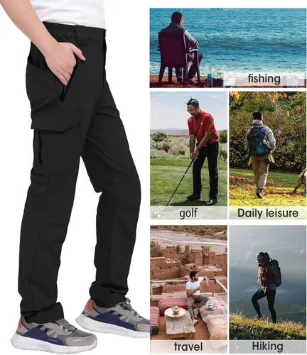 Vista 7 de WORK IDEA Pantalones de senderismo para hombre, impermeables, ligeros, pantalones de pesca al aire libre con bolsillos tipo cargo