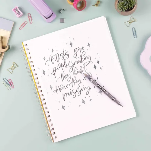 Vista 2 de Tombow 82040 Fudenosuke - Brocha para caligrafía y dibujos artísticos, punta doble, color negro y gris