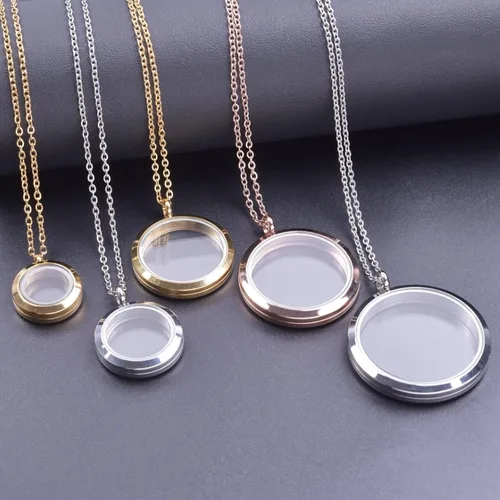 Vista 4 de Tamaño redondo Living Memory Photo Relicario Locket Colgante Flotante Cuadro Collares para Mujeres Regalo Joyería, L269-1.378 in