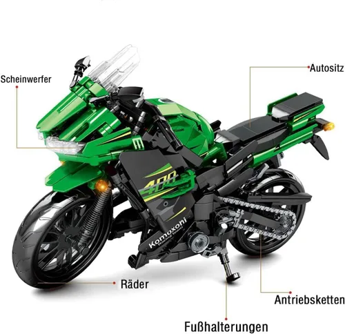 Vista 2 de Pasyru Technology - Juego de construcción de moto, 862 piezas para Kawasaki Ninja 400 modelos de construcción, juguete de construcción