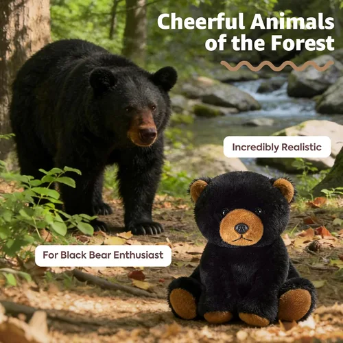 Vista 4 de Ditucu Peluche de oso negro de 8 pulgadas, lindos juguetes de peluche realistas, ultra suaves, regalos para niños