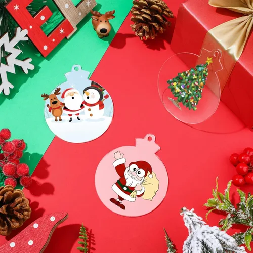 Vista 7 de Jetec 50 piezas de adornos de Navidad de acrílico de 3.7 pulgadas, disco acrílico transparente en blanco, bombilla transparente en blanco